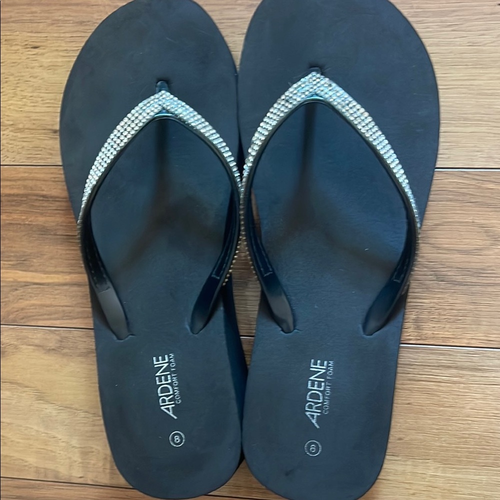 black flip flops with bling